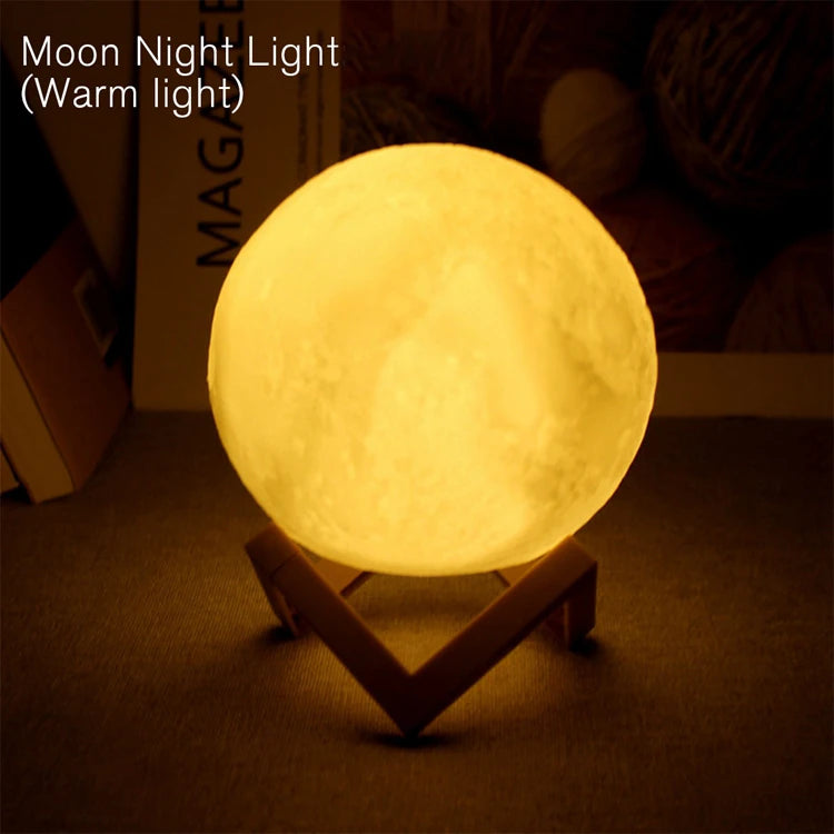 Abajur Luminária Lua Cheia 3d Majestic Led De Mesa Sem Fio Quarto Cúpula Branco Estrutura Marrom-claro