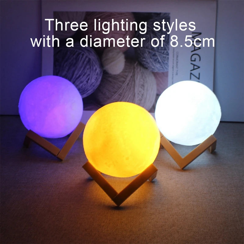 Abajur Luminária Lua Cheia 3d Majestic Led De Mesa Sem Fio Quarto Cúpula Branco Estrutura Marrom-claro