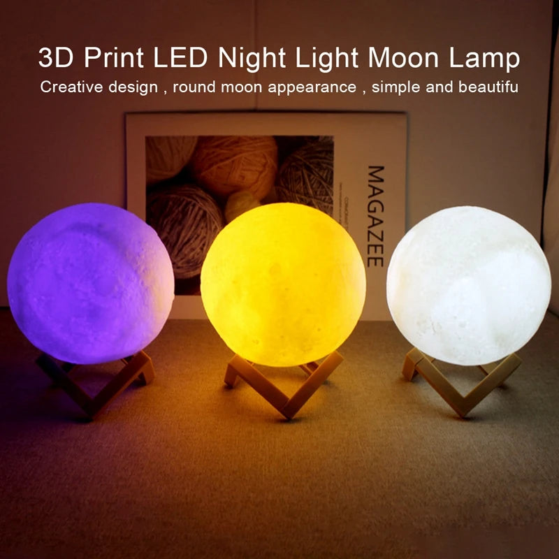 Abajur Luminária Lua Cheia 3d Majestic Led De Mesa Sem Fio Quarto Cúpula Branco Estrutura Marrom-claro