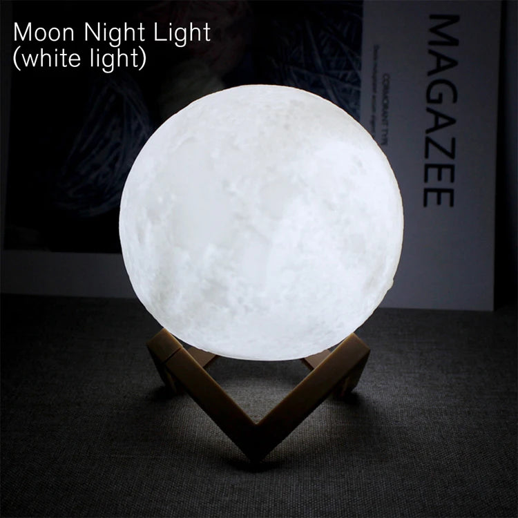 Abajur Luminária Lua Cheia 3d Majestic Led De Mesa Sem Fio Quarto Cúpula Branco Estrutura Marrom-claro