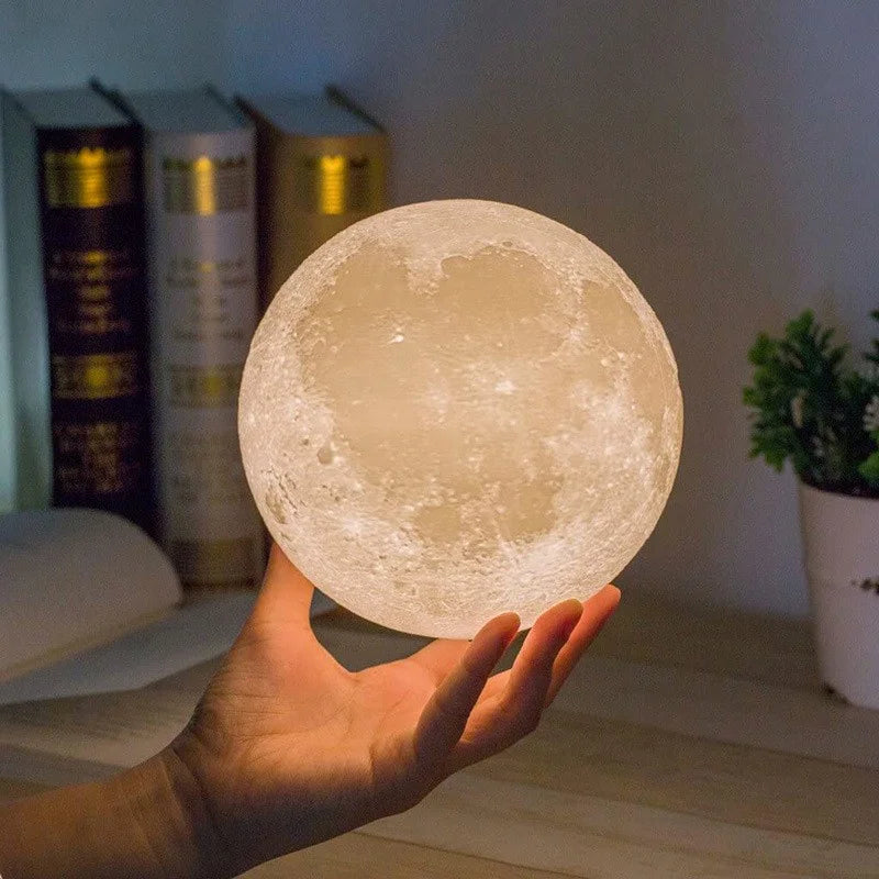 Abajur Luminária Lua Cheia 3d Majestic Led De Mesa Sem Fio Quarto Cúpula Branco Estrutura Marrom-claro