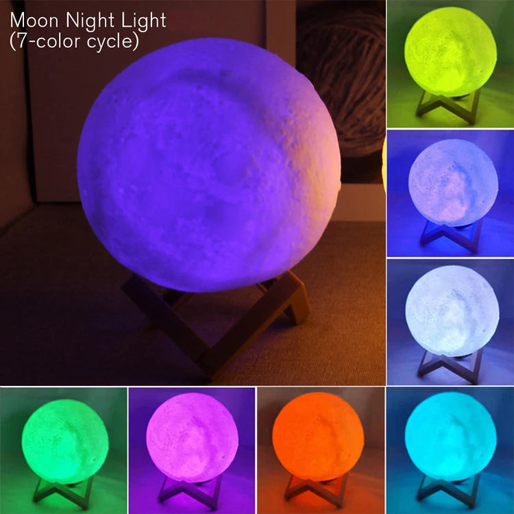 Abajur Luminária Lua Cheia 3d Majestic Led De Mesa Sem Fio Quarto Cúpula Branco Estrutura Marrom-claro